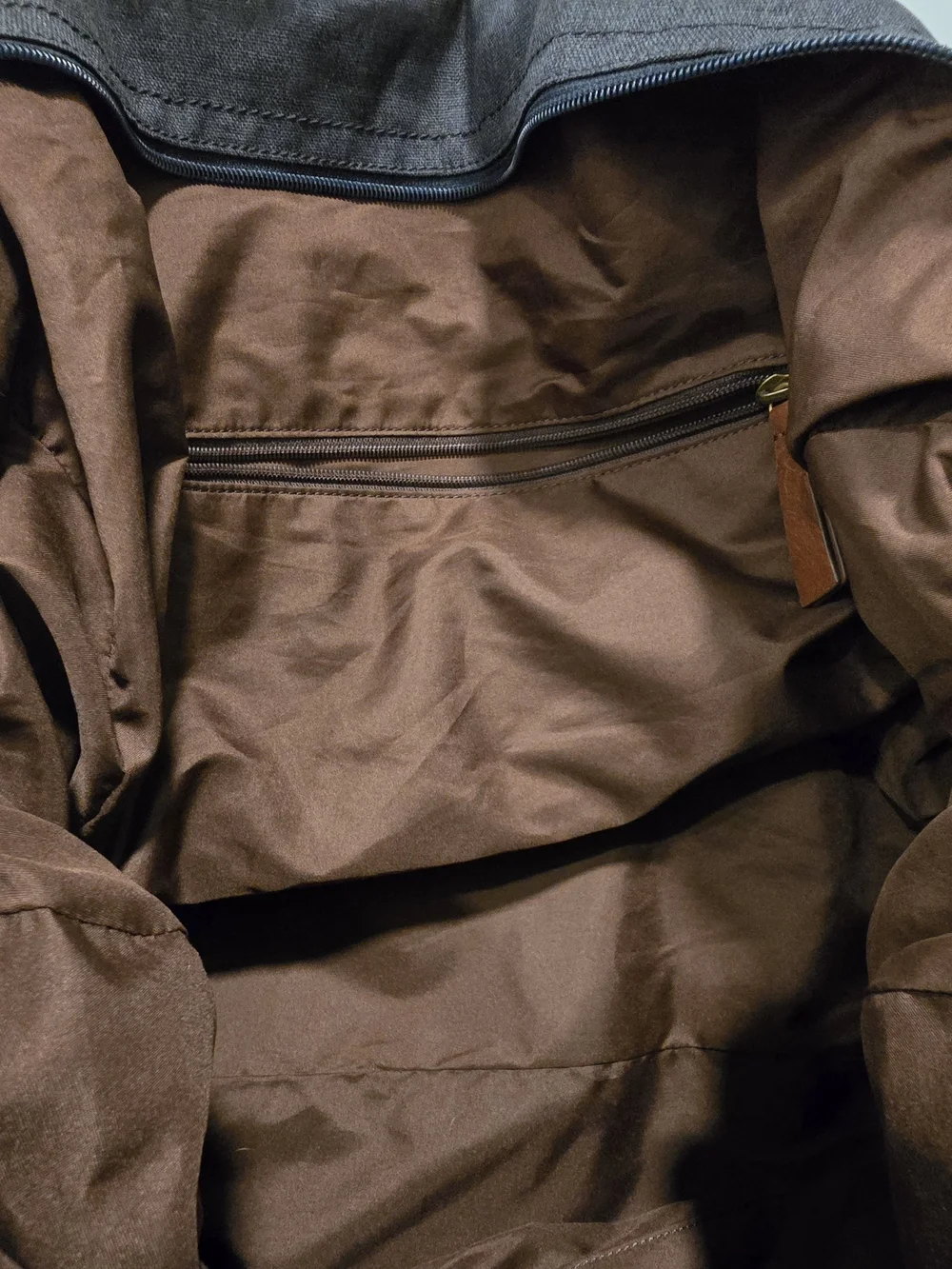 Fossil Men’s Denim Canvas & Brown Leather Duffle Bag